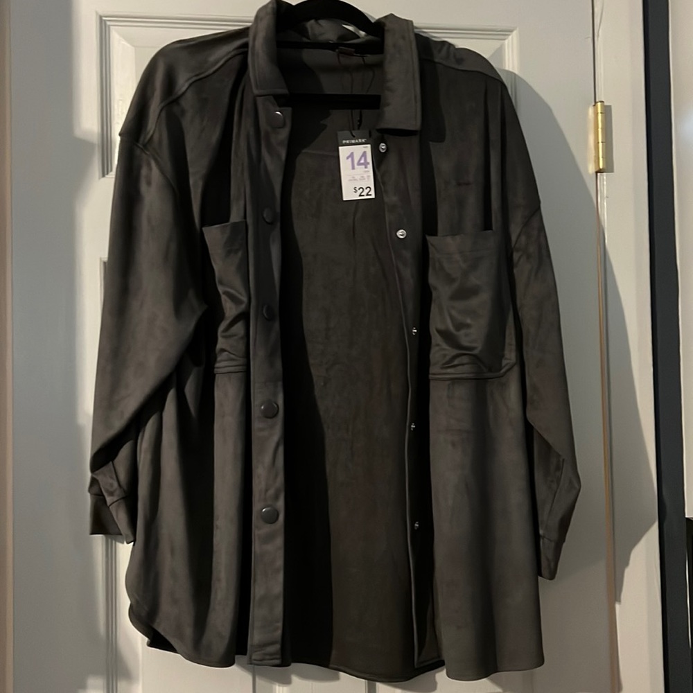 oversized shirt/jacket in gray. polyester material.